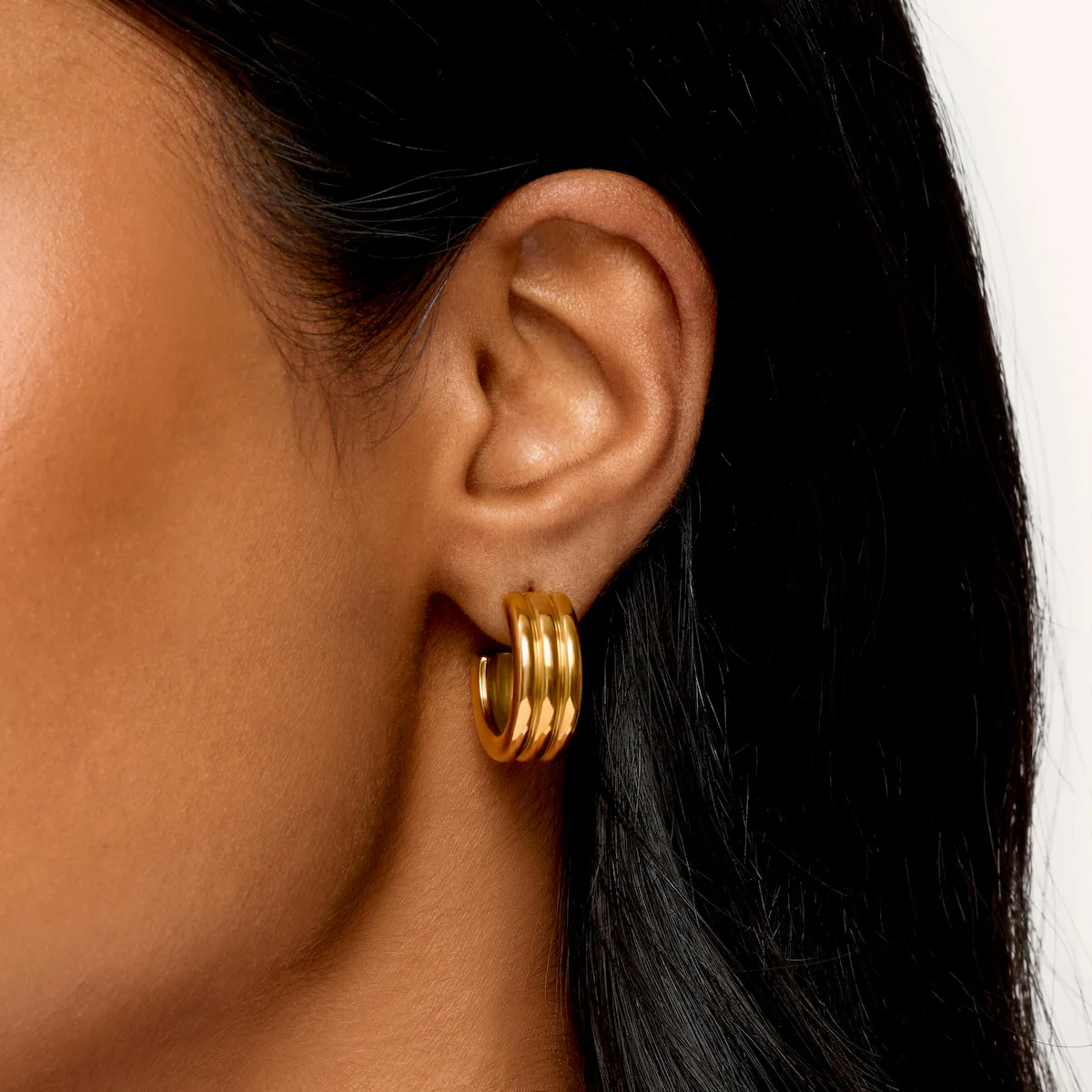 Triple Band Hoop Earrings (Gold) - Image 2
