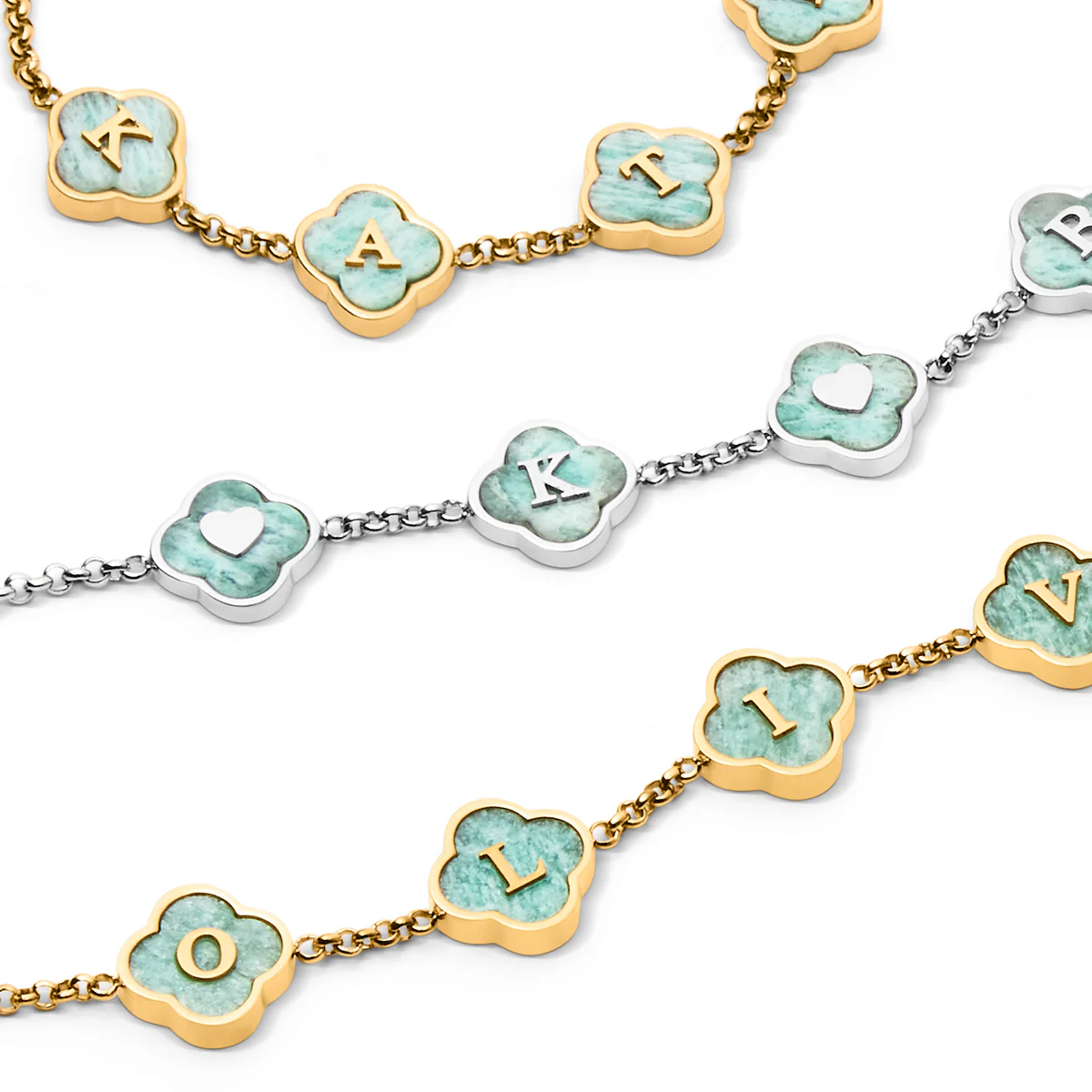 Amazonite Clover Custom Name Bracelet (Silver) - Image 4