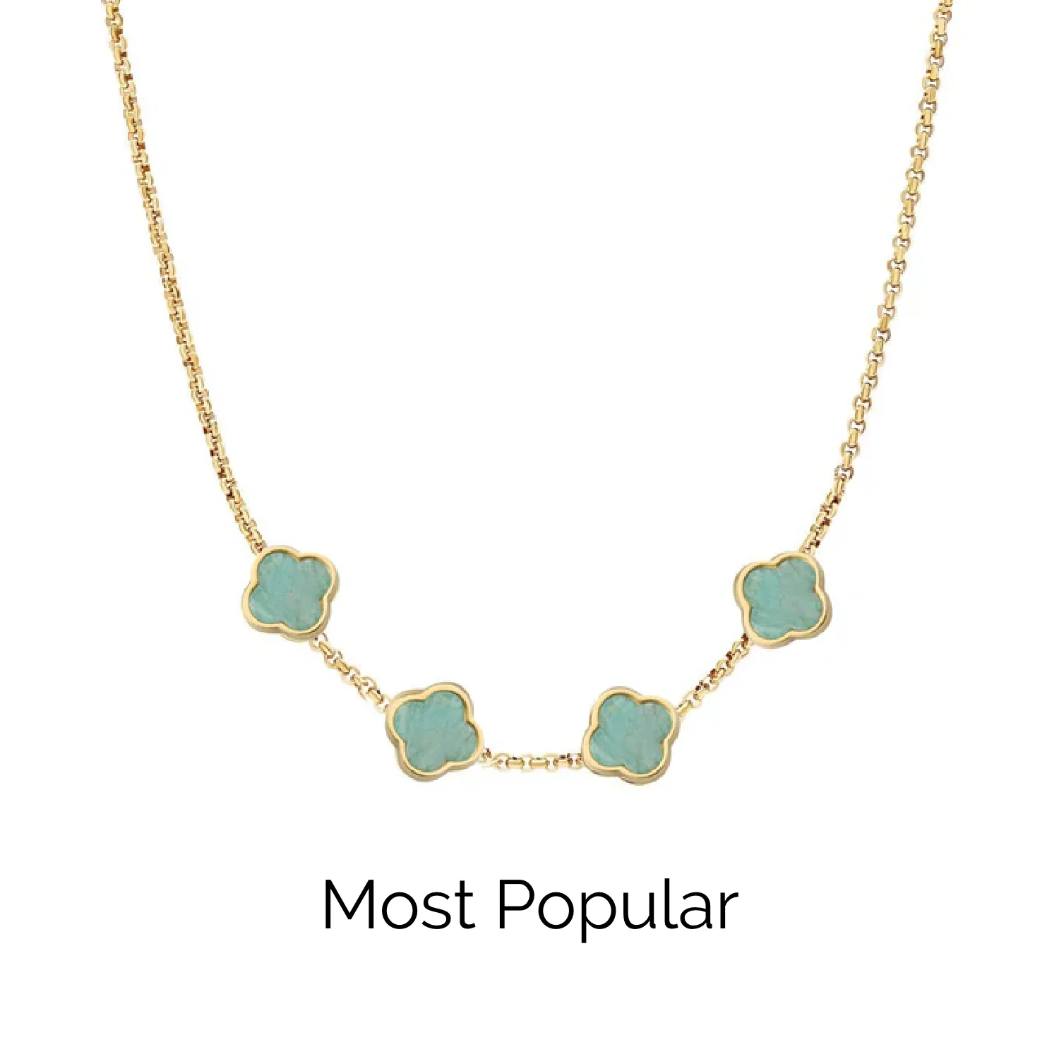 Amazonite Clover Custom Name Necklace (Gold) - Image 19