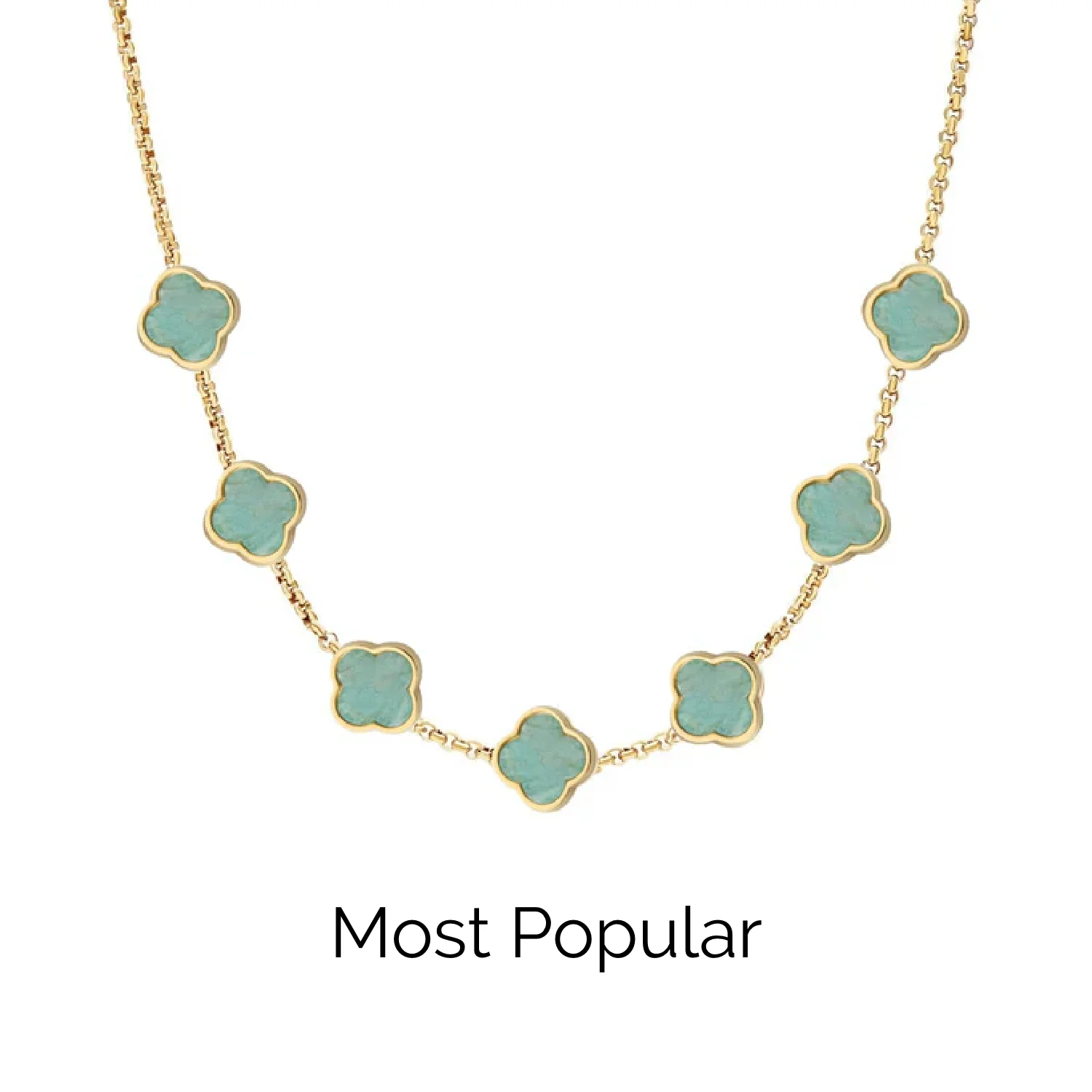 Amazonite Clover Custom Name Necklace (Gold) - Image 21