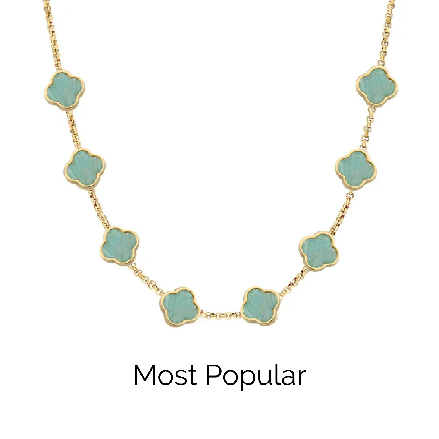 Amazonite Clover Custom Name Necklace (Gold) - Image 22