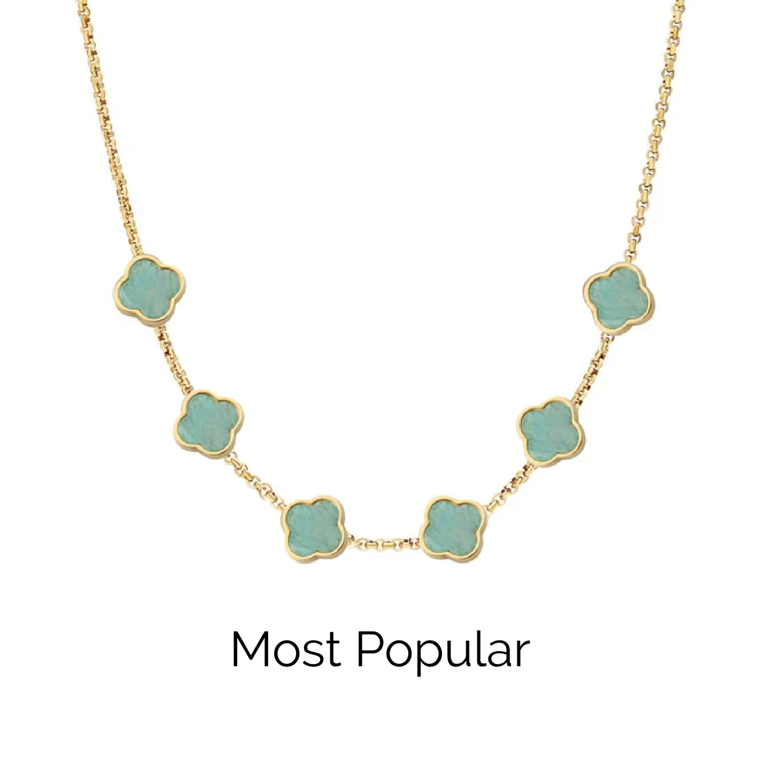 Amazonite Clover Custom Name Necklace (Gold) - Image 24