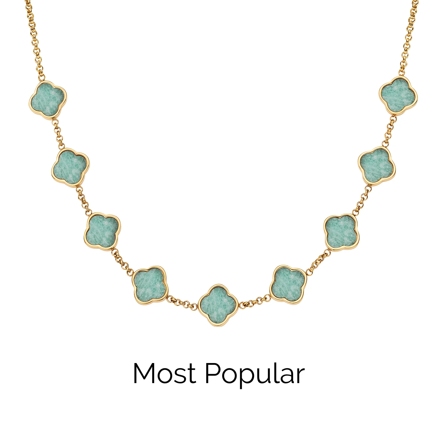 Amazonite Clover Custom Name Necklace (Gold) - Image 25