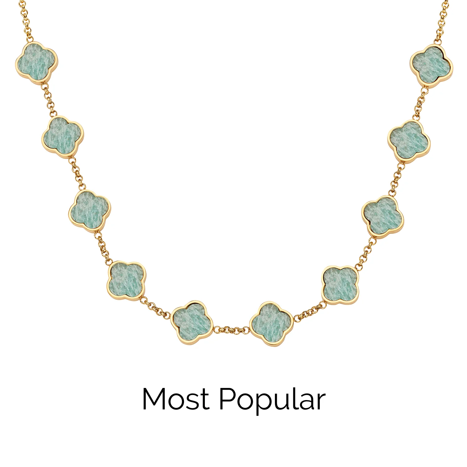 Amazonite Clover Custom Name Necklace (Gold) - Image 26