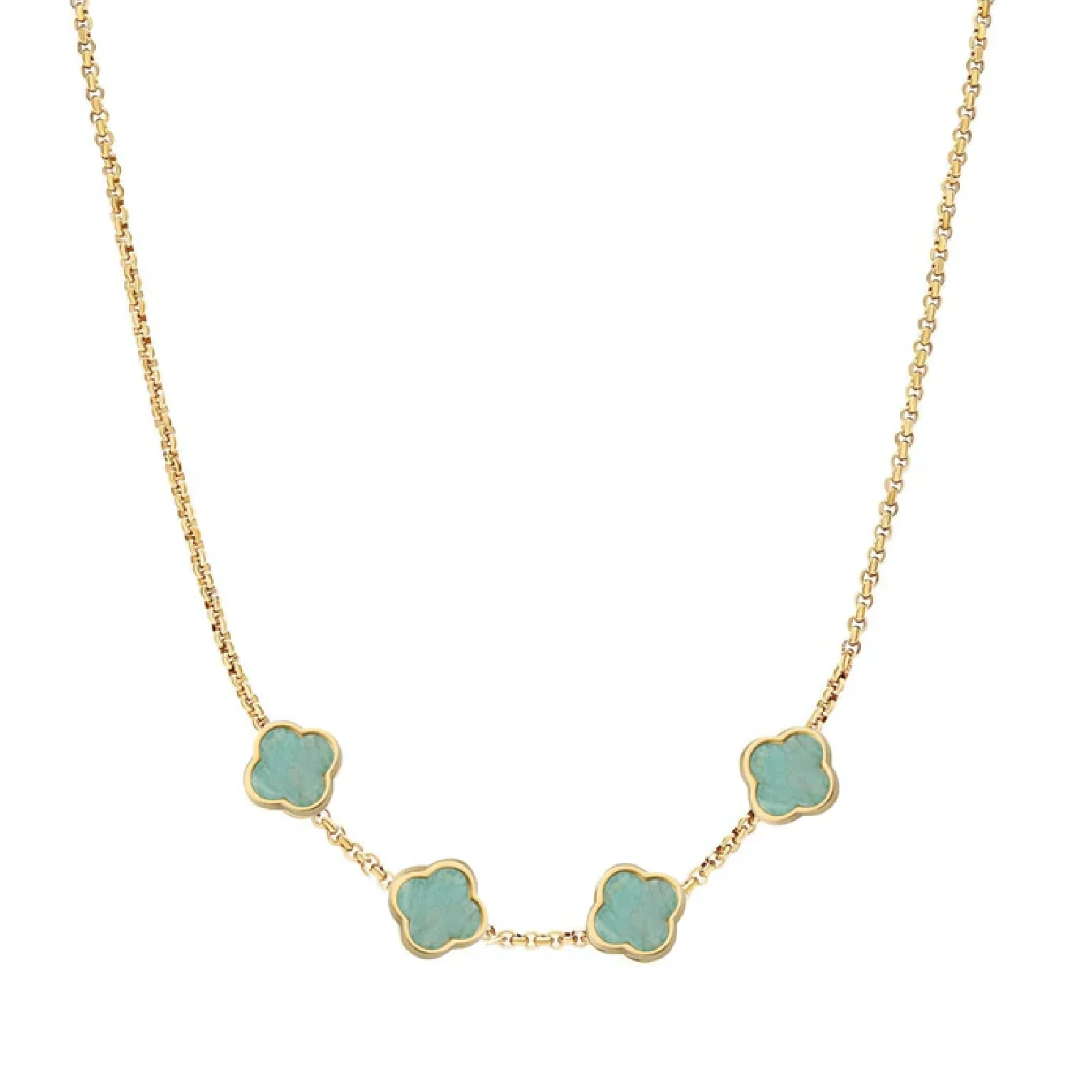 Amazonite Clover Custom Name Necklace (Gold) - Image 29