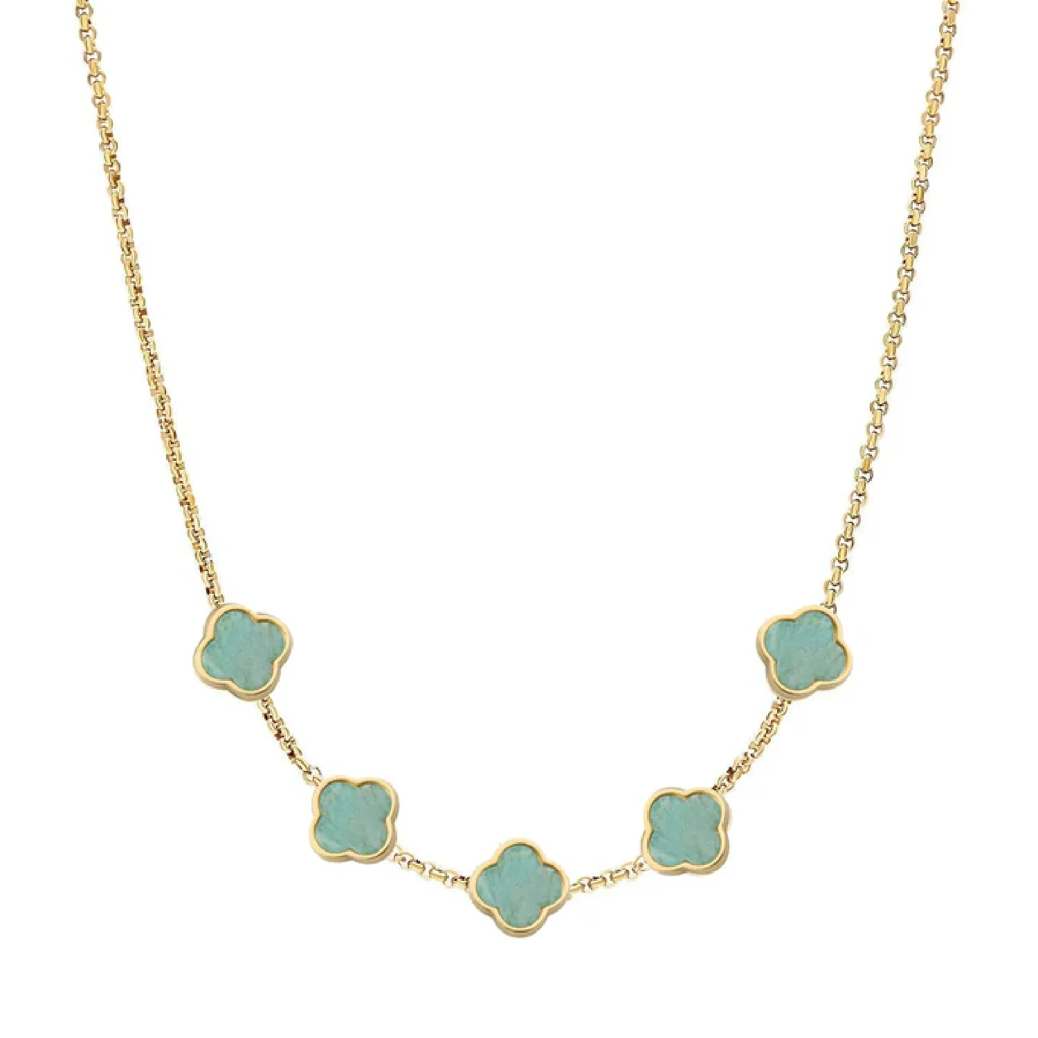 Amazonite Clover Custom Name Necklace (Gold) - Image 30