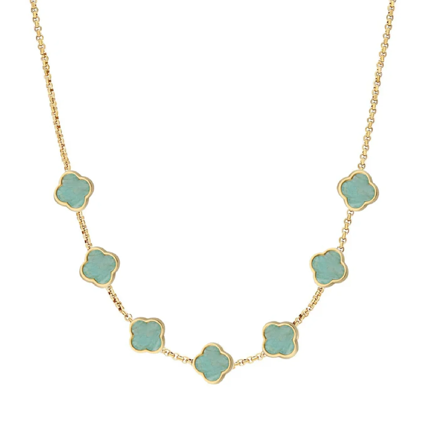 Amazonite Clover Custom Name Necklace (Gold) - Image 32