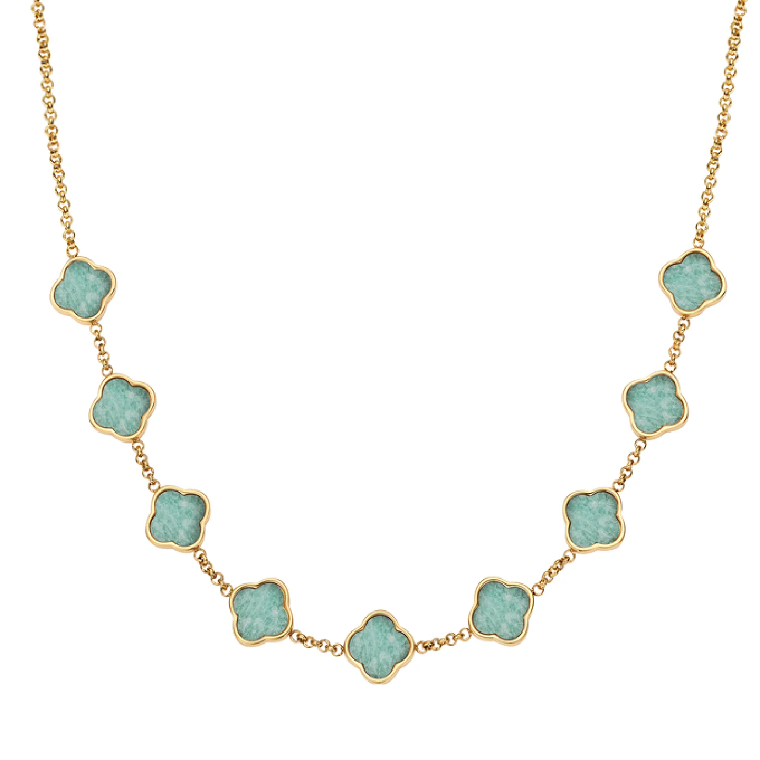 Amazonite Clover Custom Name Necklace (Gold) - Image 34