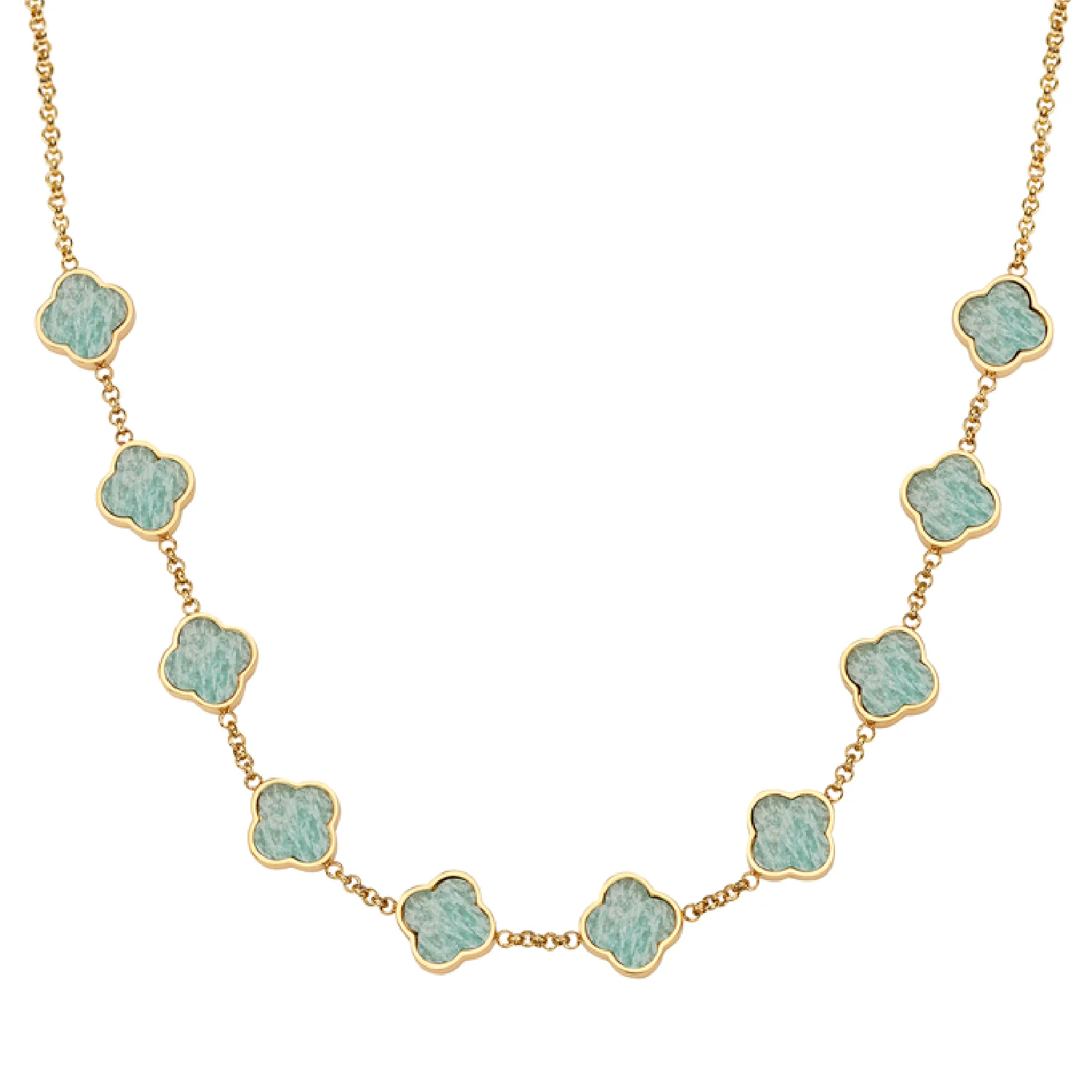 Amazonite Clover Custom Name Necklace (Gold) - Image 35