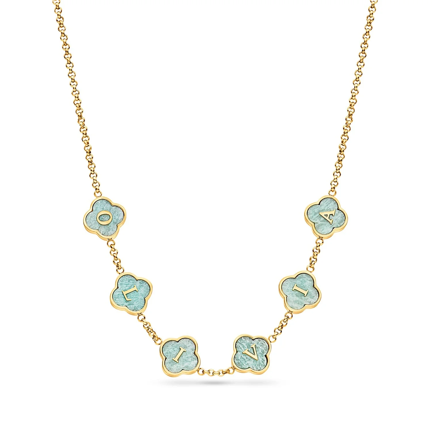 Amazonite Clover Custom Name Necklace (Gold) - SKU TEST