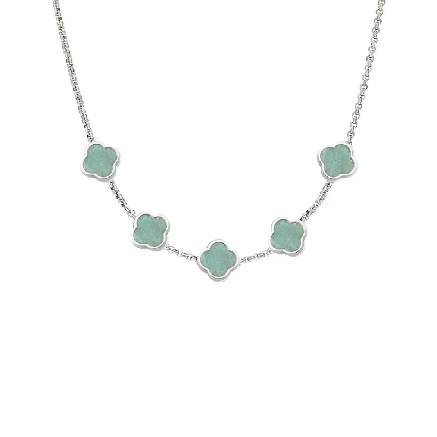 Amazonite Clover Custom Name Necklace (Silver) - Image 11