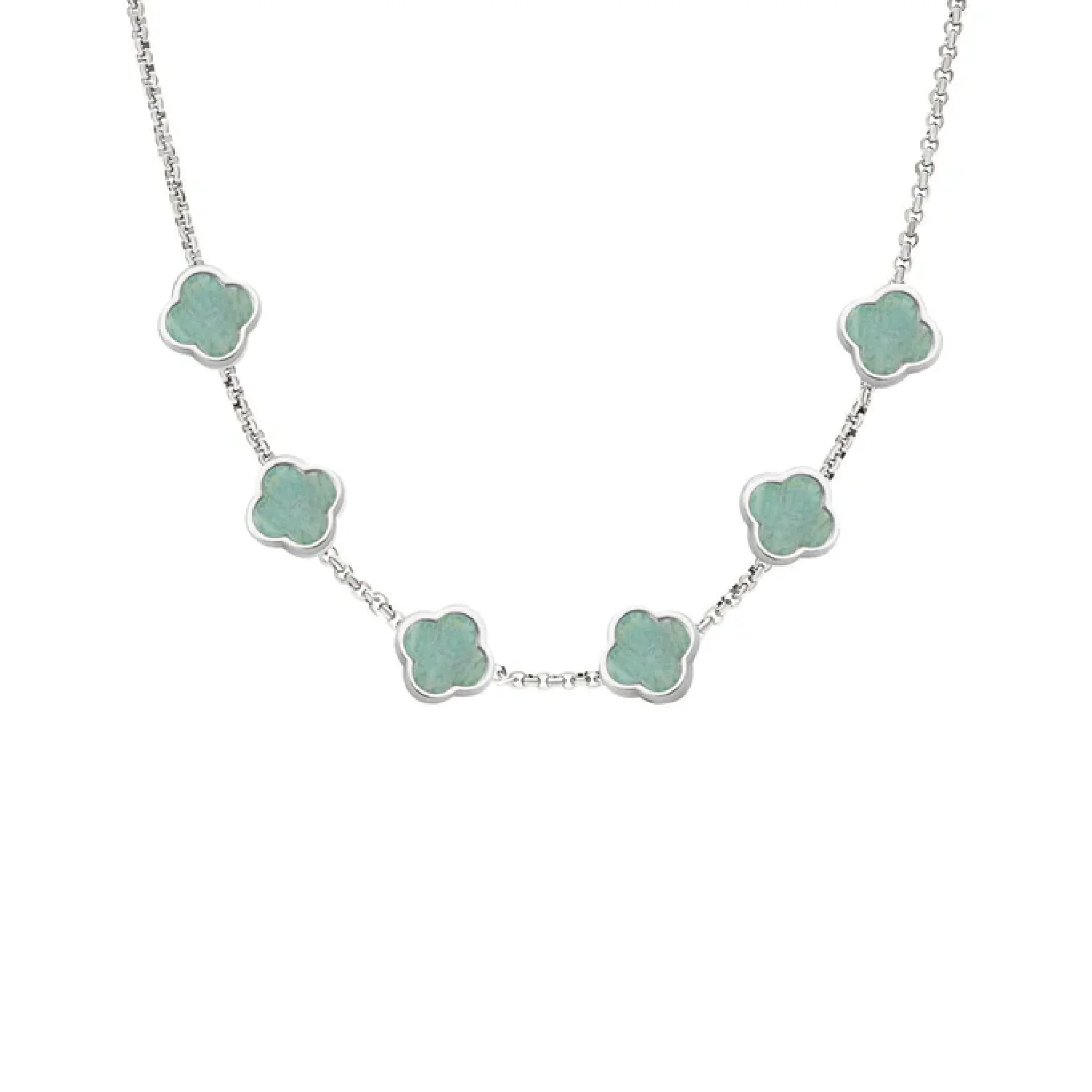 Amazonite Clover Custom Name Necklace (Silver) - Image 12