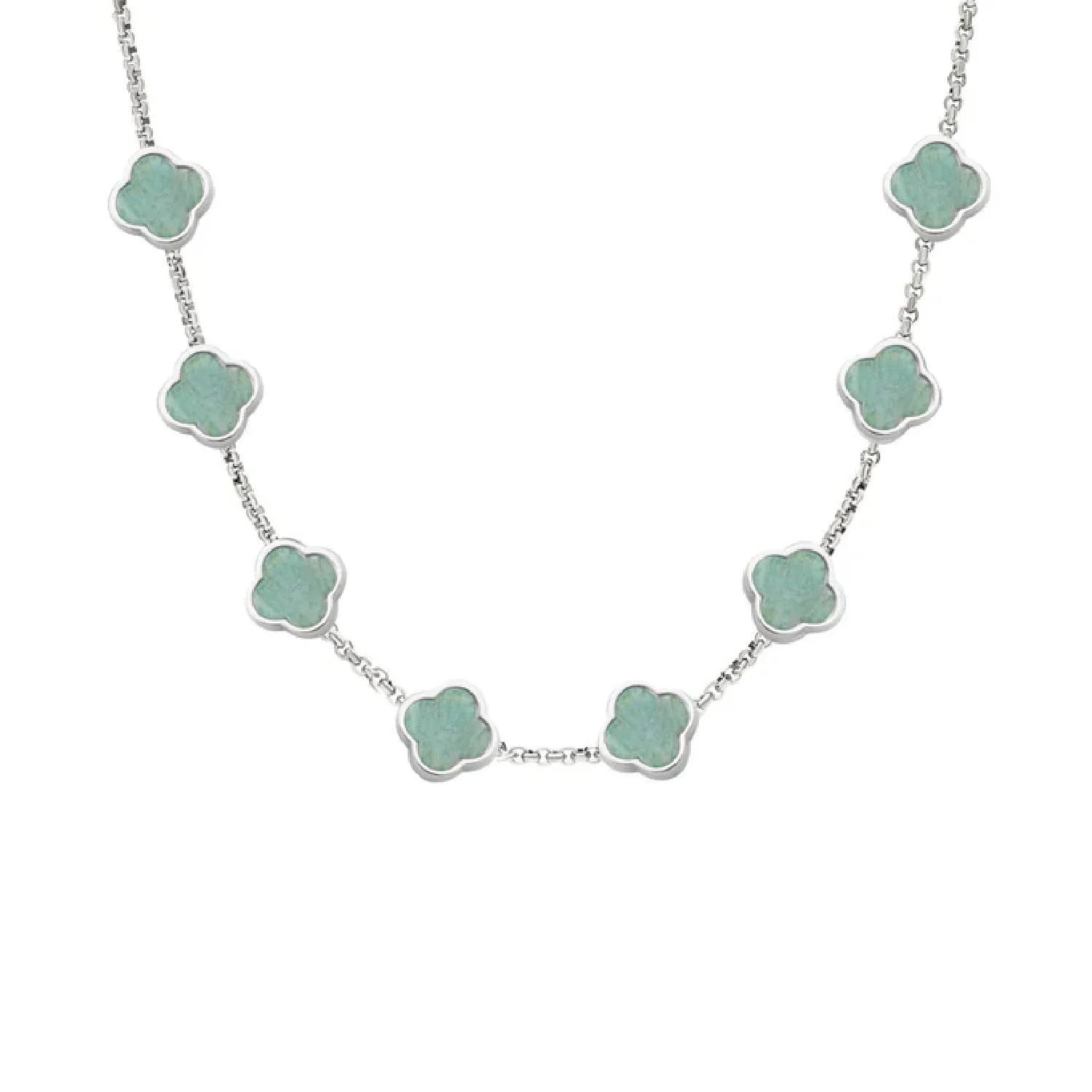 Amazonite Clover Custom Name Necklace (Silver) - Image 14