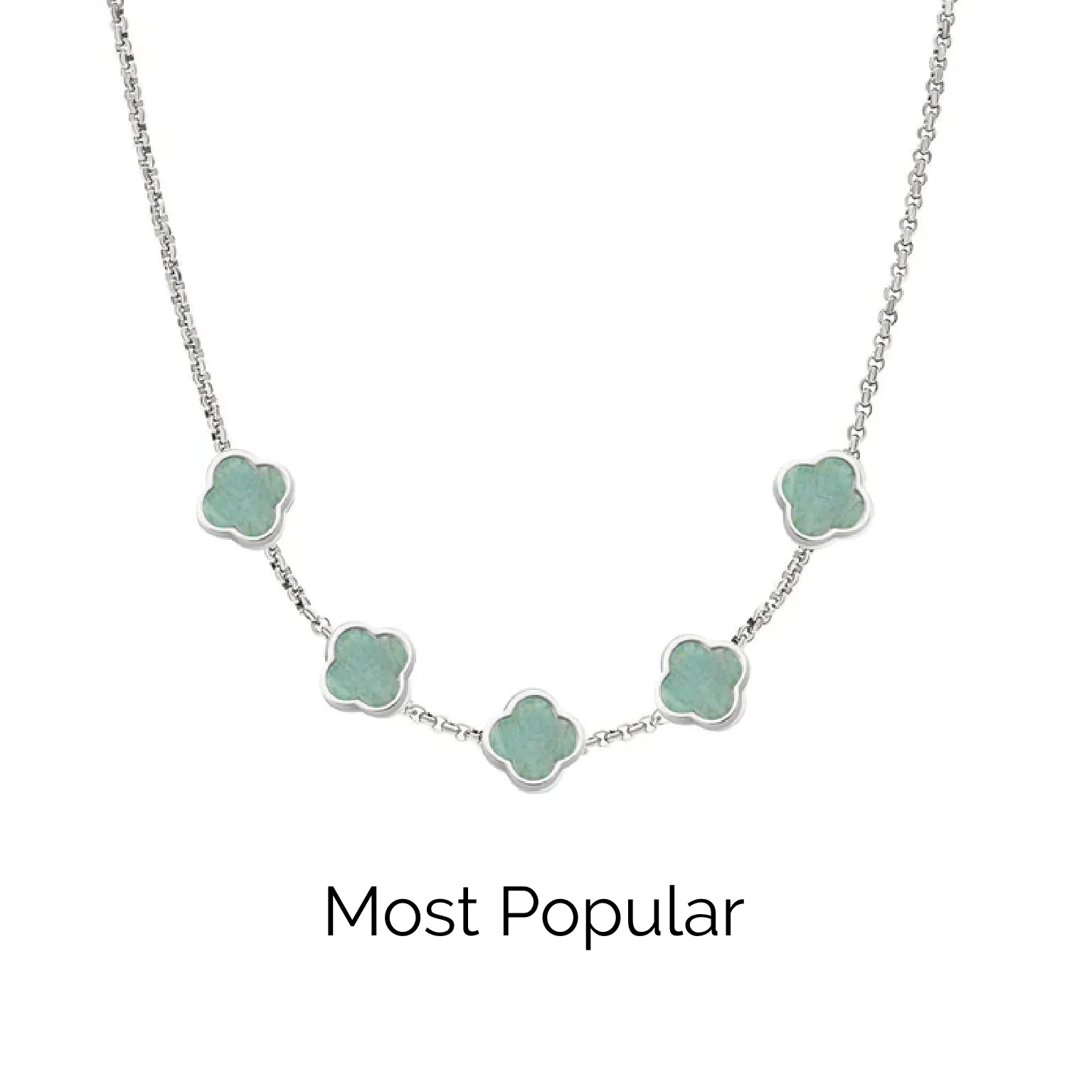 Amazonite Clover Custom Name Necklace (Silver) - Image 17