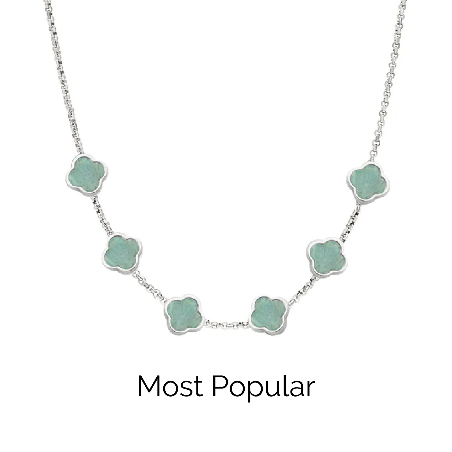 Amazonite Clover Custom Name Necklace (Silver) - Image 18