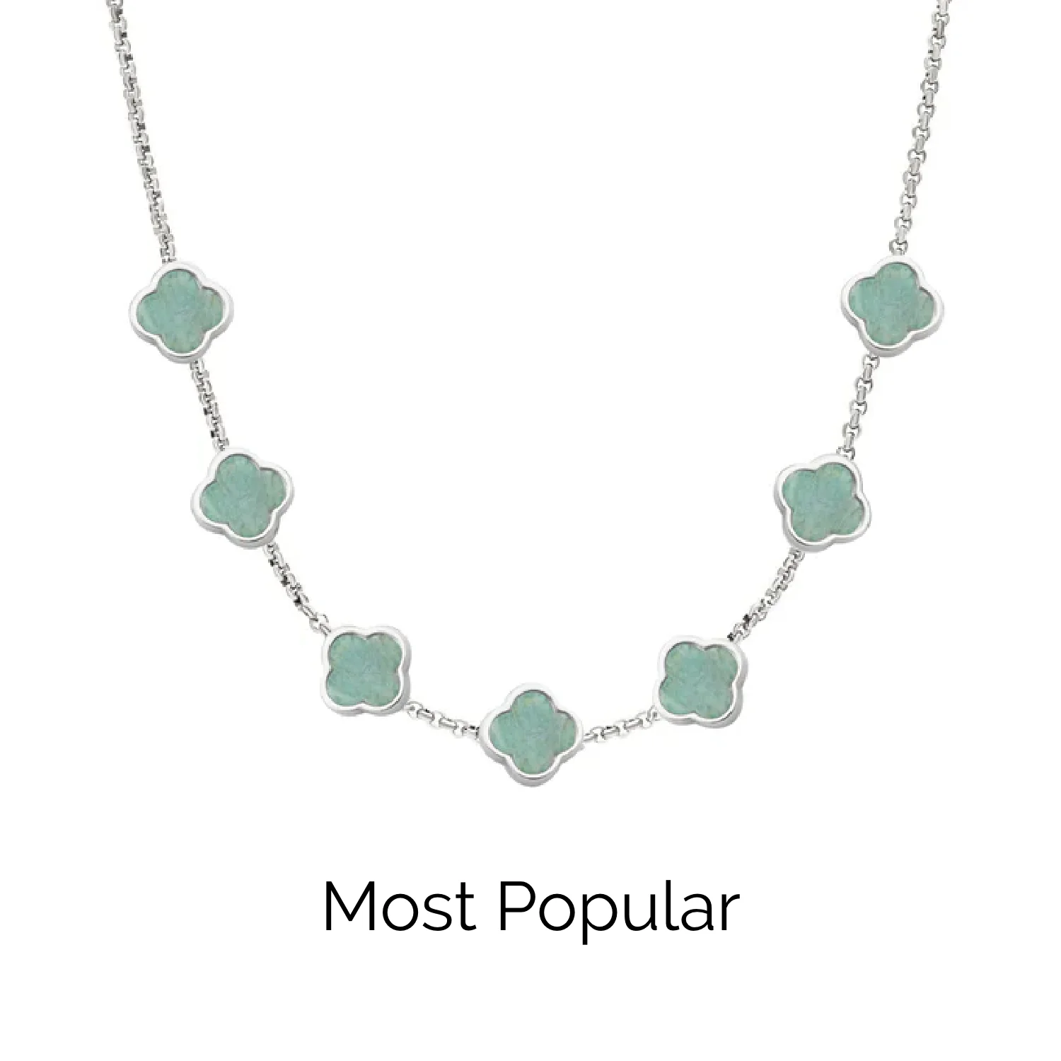Amazonite Clover Custom Name Necklace (Silver) - Image 19