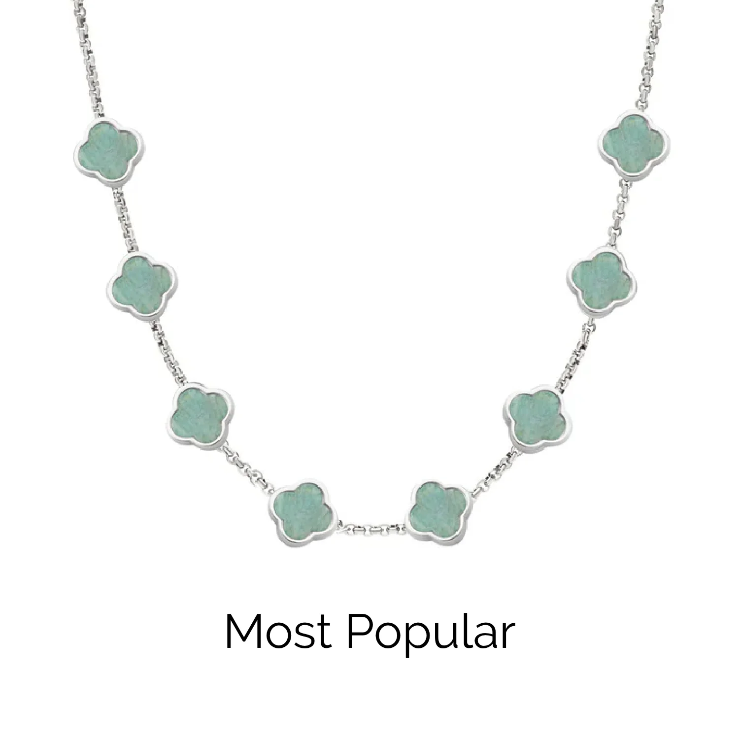 Amazonite Clover Custom Name Necklace (Silver) - Image 20