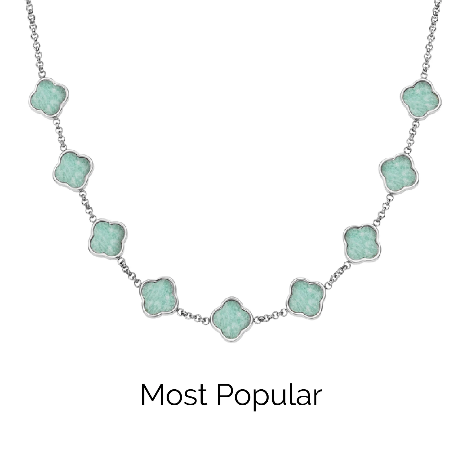 Amazonite Clover Custom Name Necklace (Silver) - Image 21