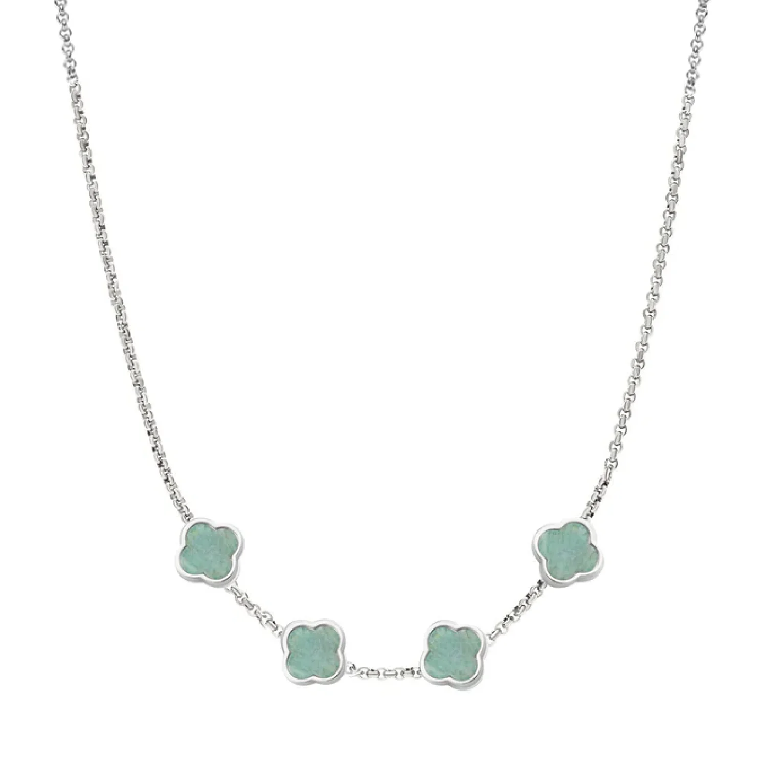Amazonite Clover Custom Name Necklace (Silver) - Image 23