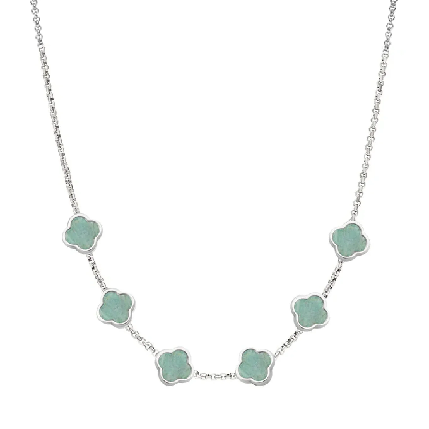 Amazonite Clover Custom Name Necklace (Silver) - Image 24