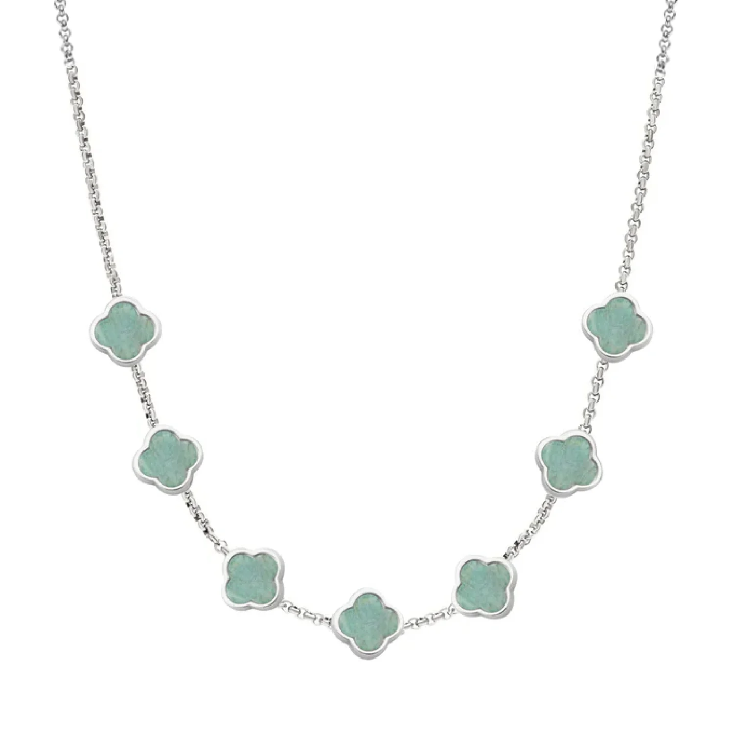 Amazonite Clover Custom Name Necklace (Silver) - Image 25