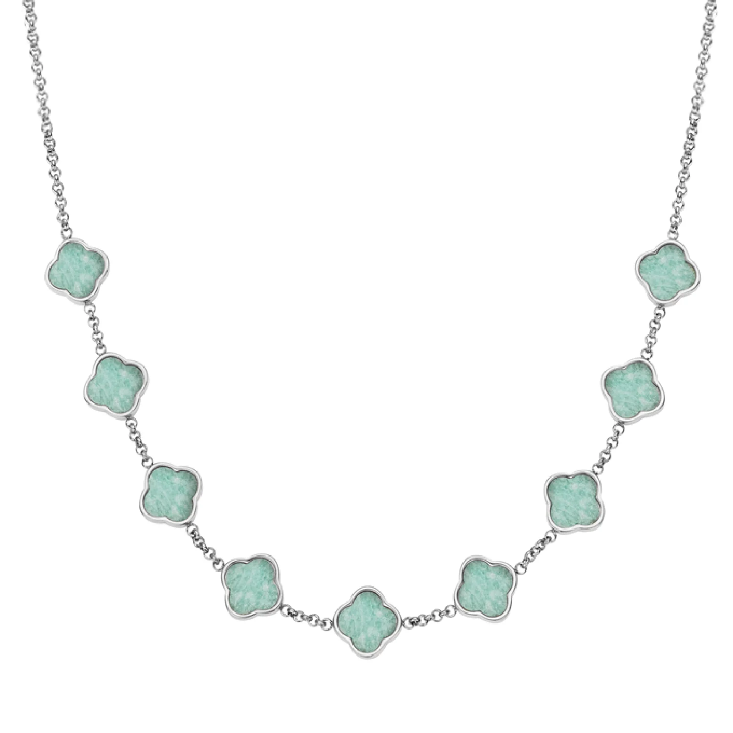 Amazonite Clover Custom Name Necklace (Silver) - Image 26