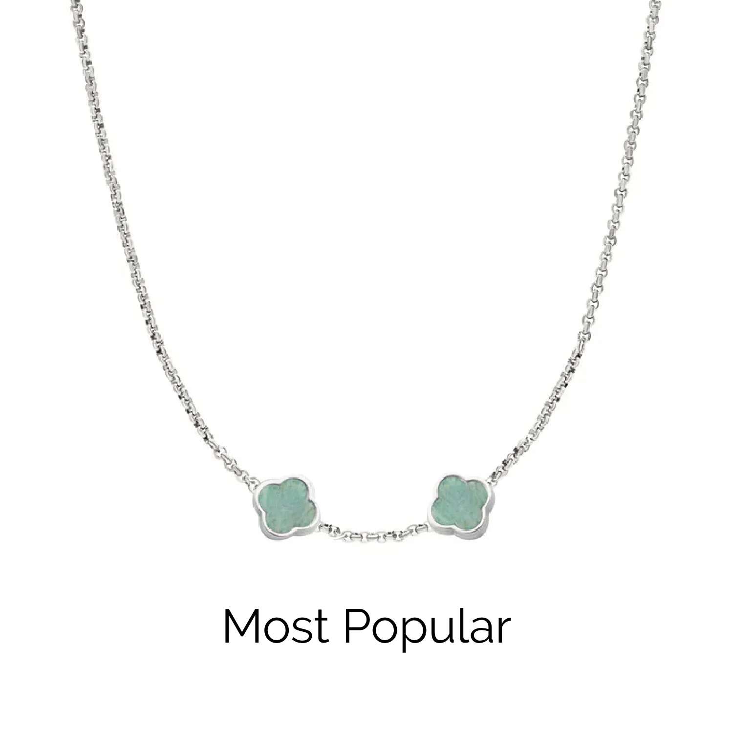 Amazonite Clover Custom Name Necklace (Silver) - Image 27