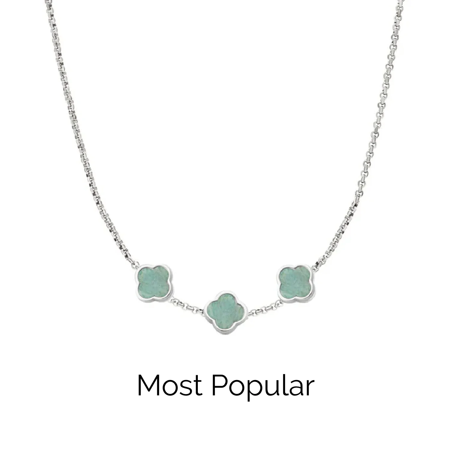 Amazonite Clover Custom Name Necklace (Silver) - Image 28