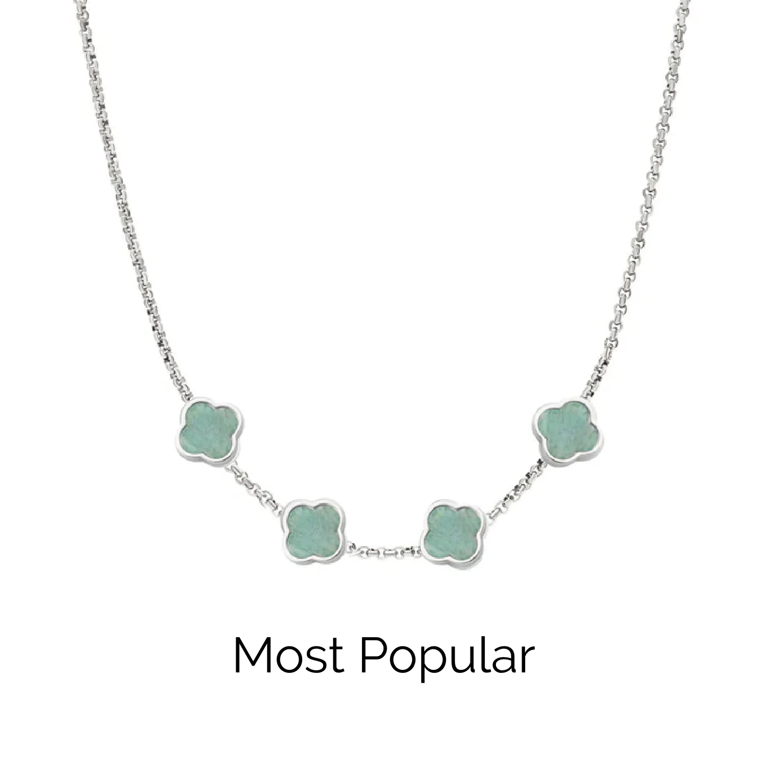 Amazonite Clover Custom Name Necklace (Silver) - Image 29