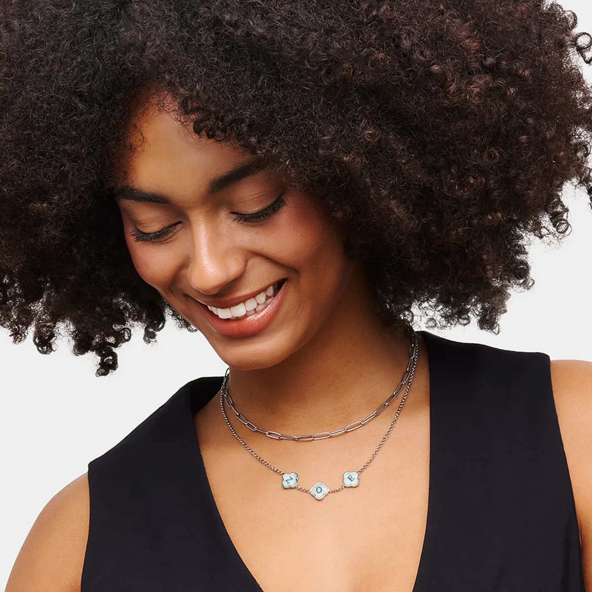 Amazonite Clover Custom Name Necklace (Silver) - Image 3