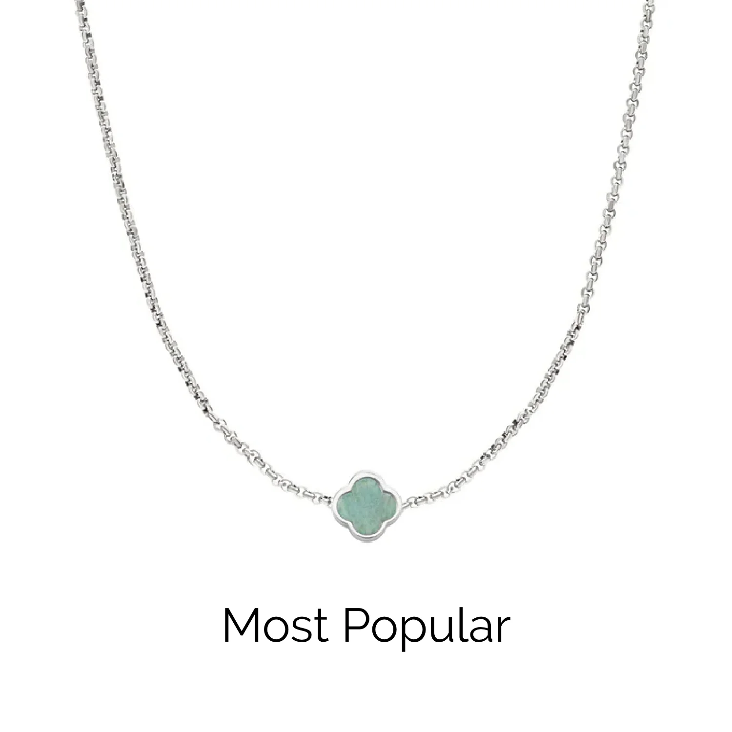 Amazonite Clover Custom Name Necklace (Silver) - Image 30