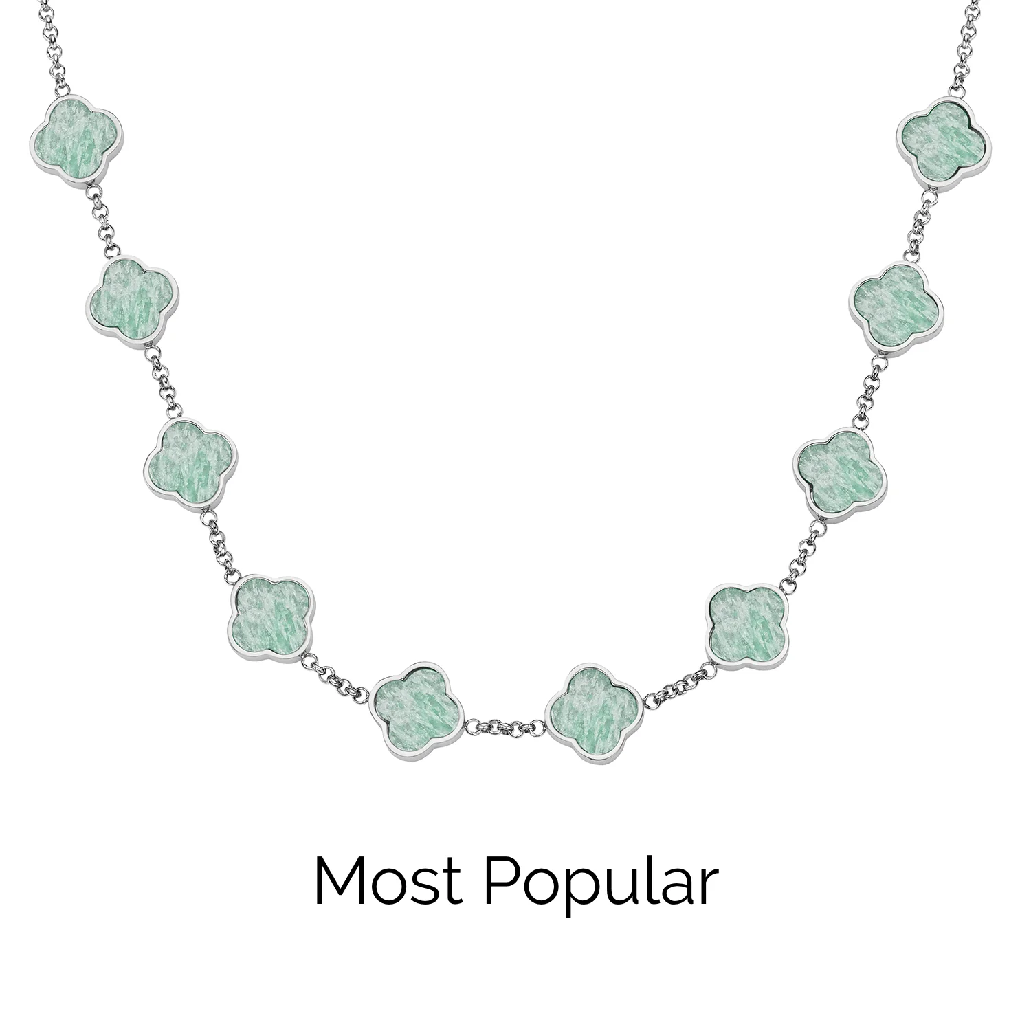 Amazonite Clover Custom Name Necklace (Silver) - Image 31