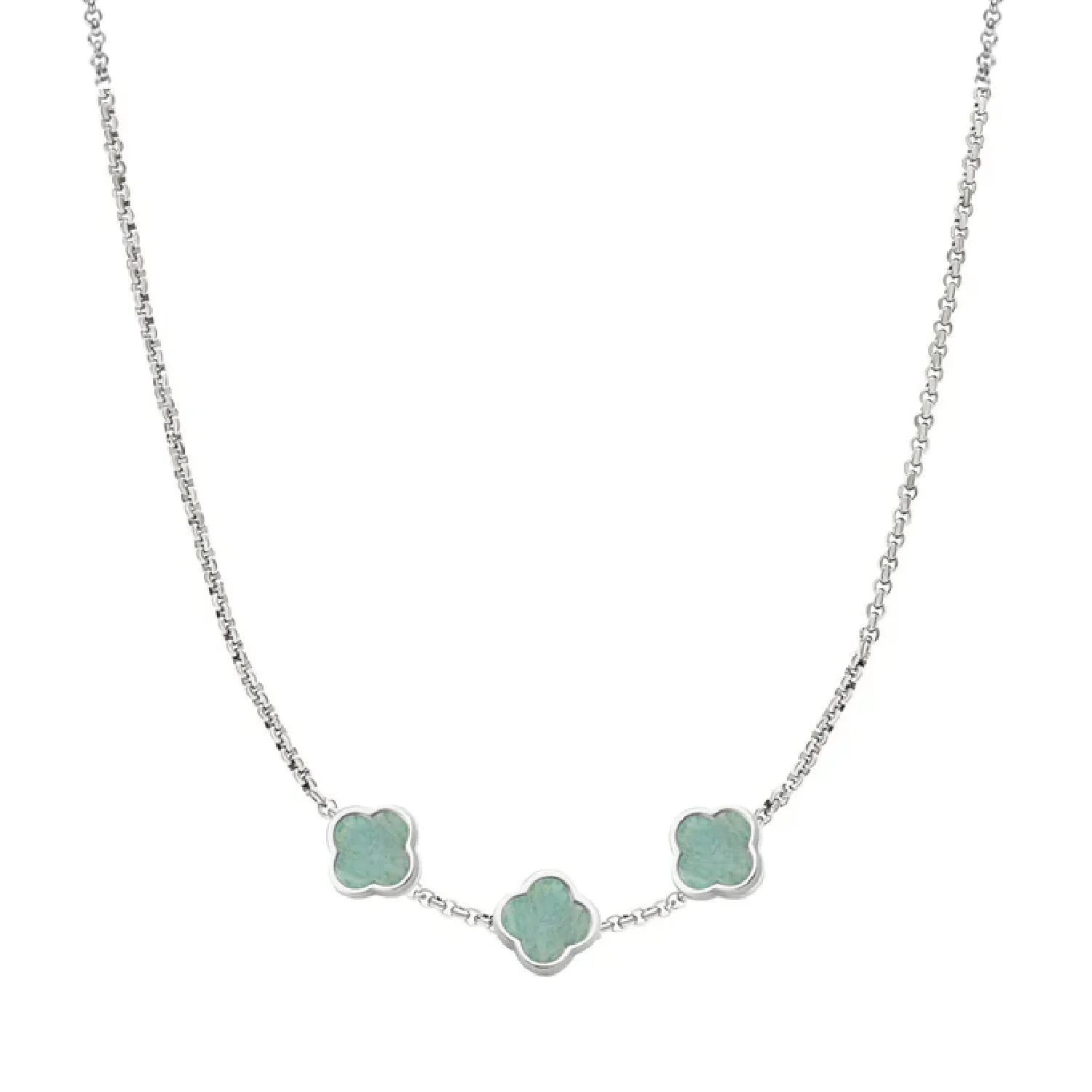 Amazonite Clover Custom Name Necklace (Silver) - Image 32