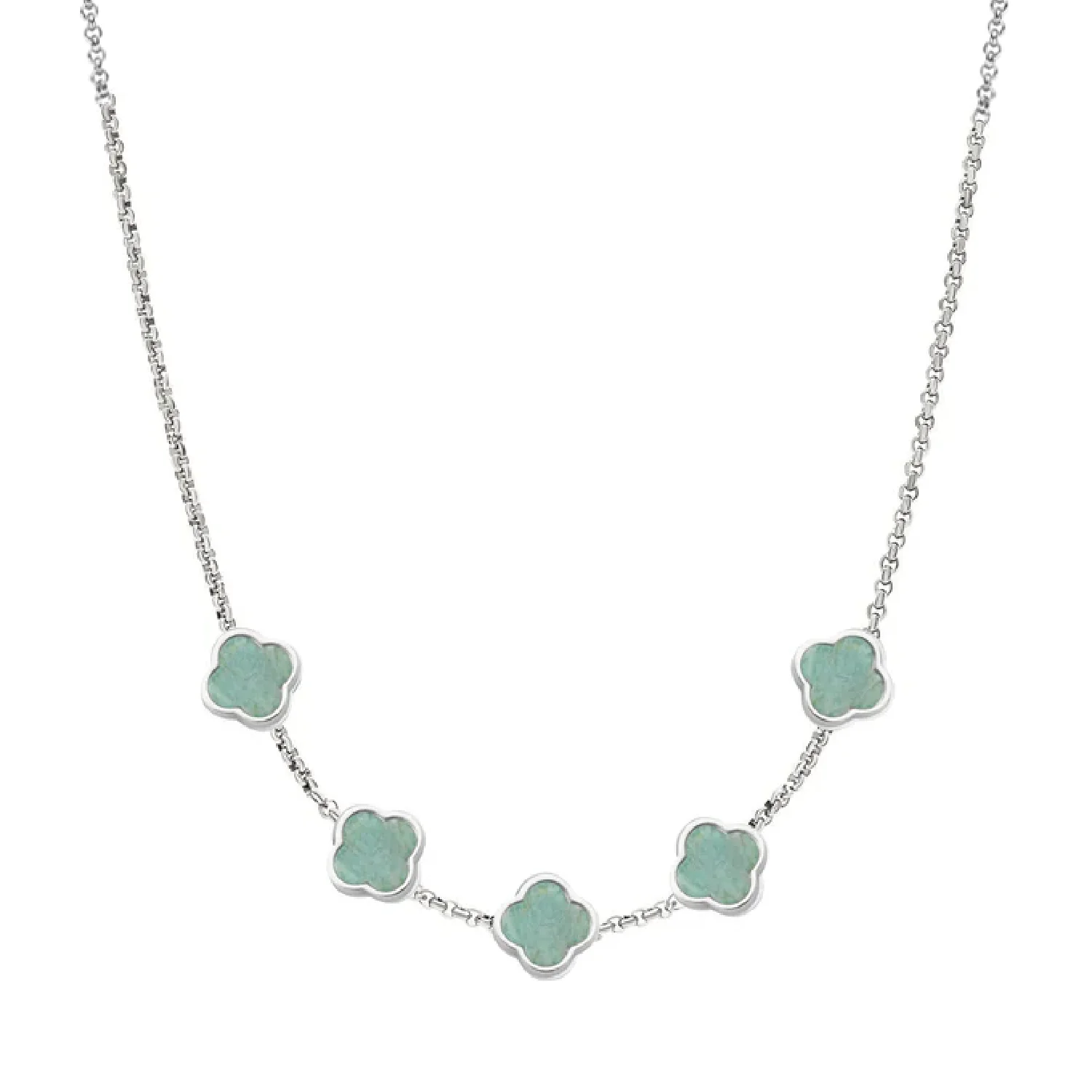 Amazonite Clover Custom Name Necklace (Silver) - Image 33