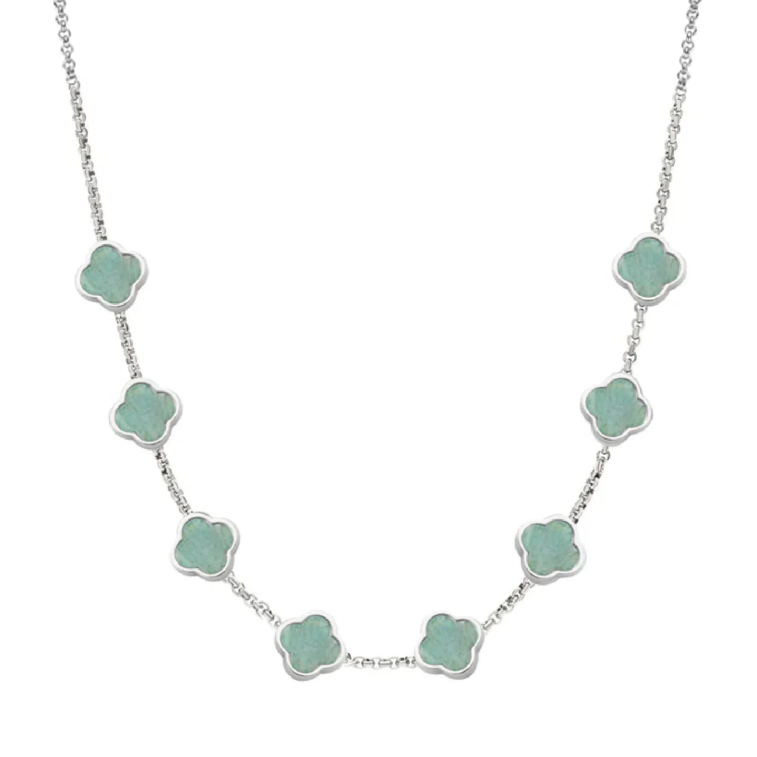 Amazonite Clover Custom Name Necklace (Silver) - Image 34
