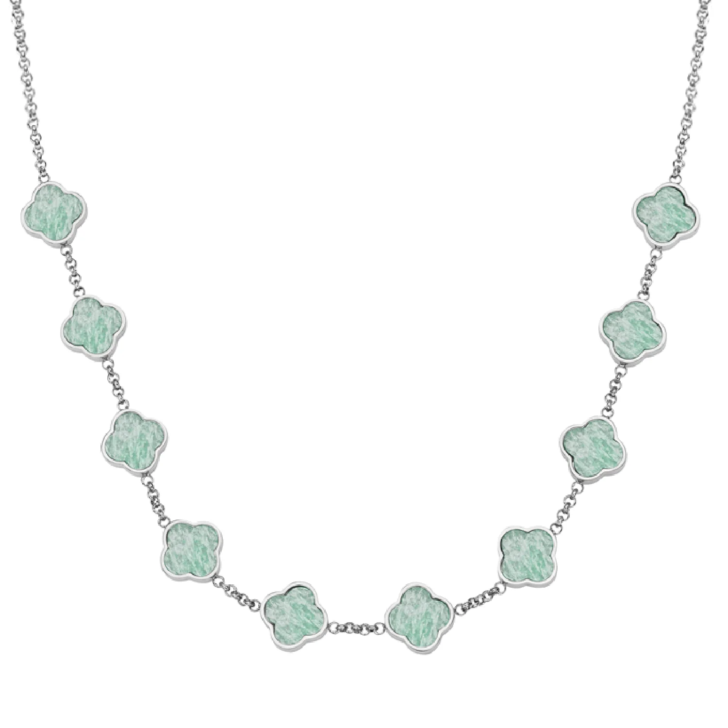 Amazonite Clover Custom Name Necklace (Silver) - Image 35
