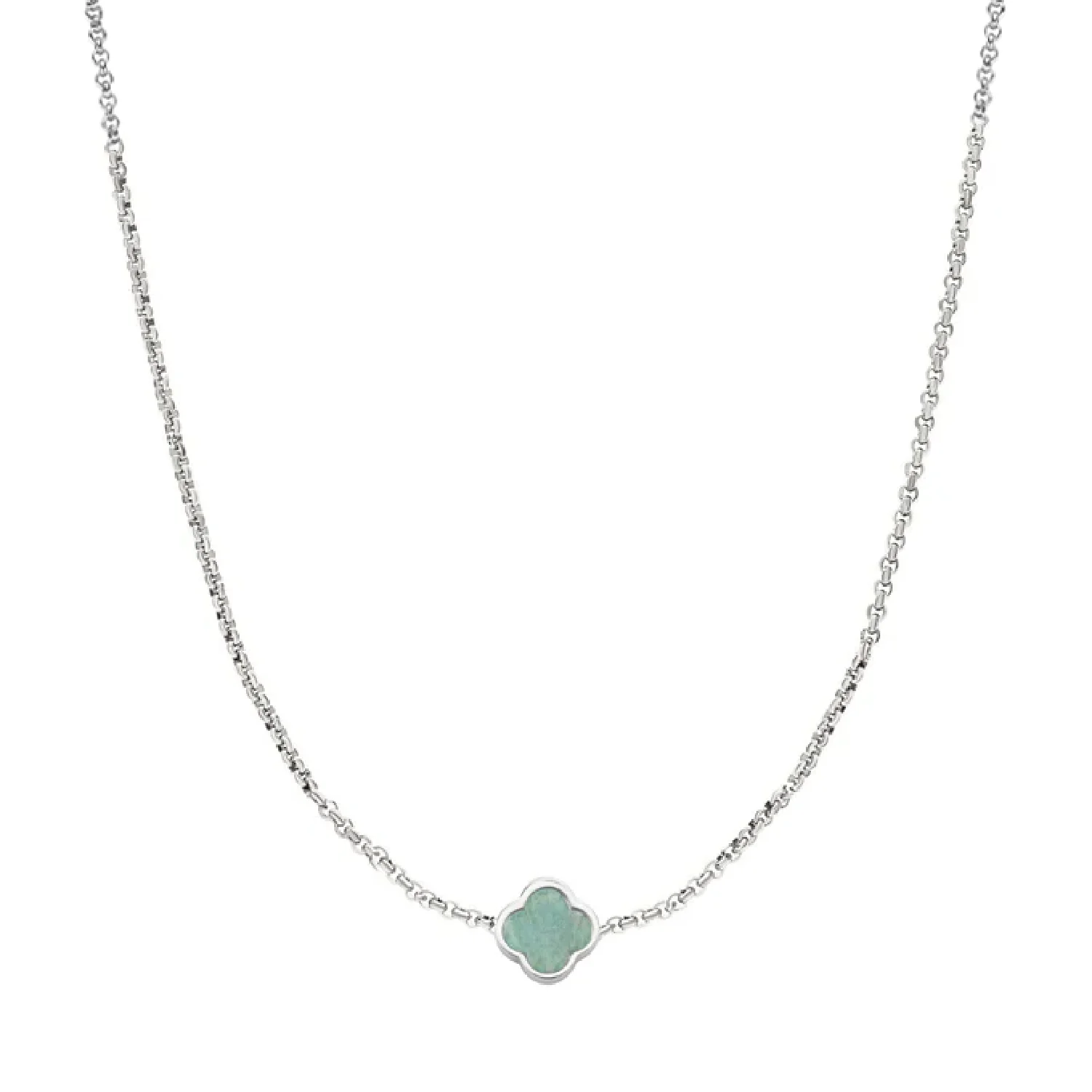 Amazonite Clover Custom Name Necklace (Silver) - Image 36