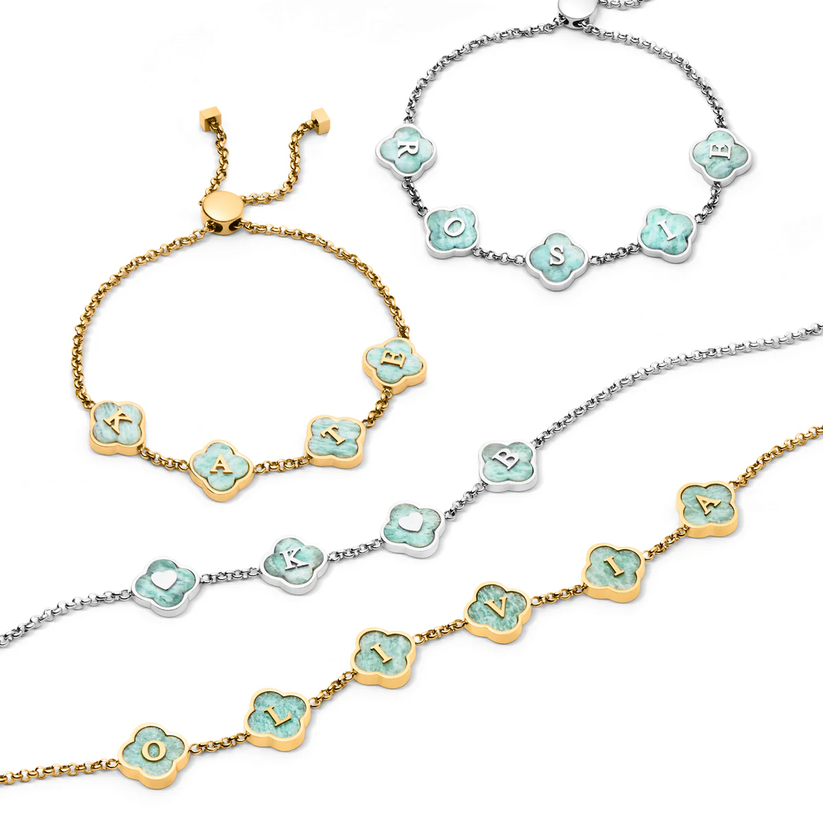 Amazonite Clover Custom Name Necklace (Silver) - Image 5