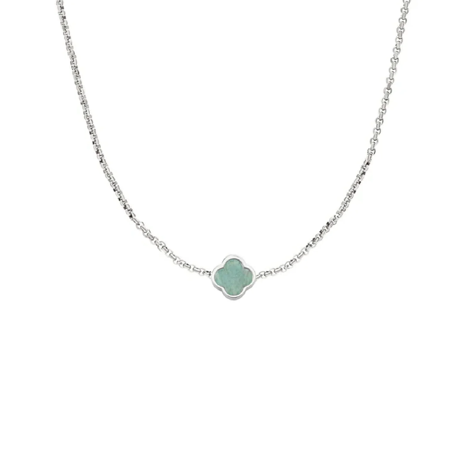 Amazonite Clover Custom Name Necklace (Silver) - Image 7