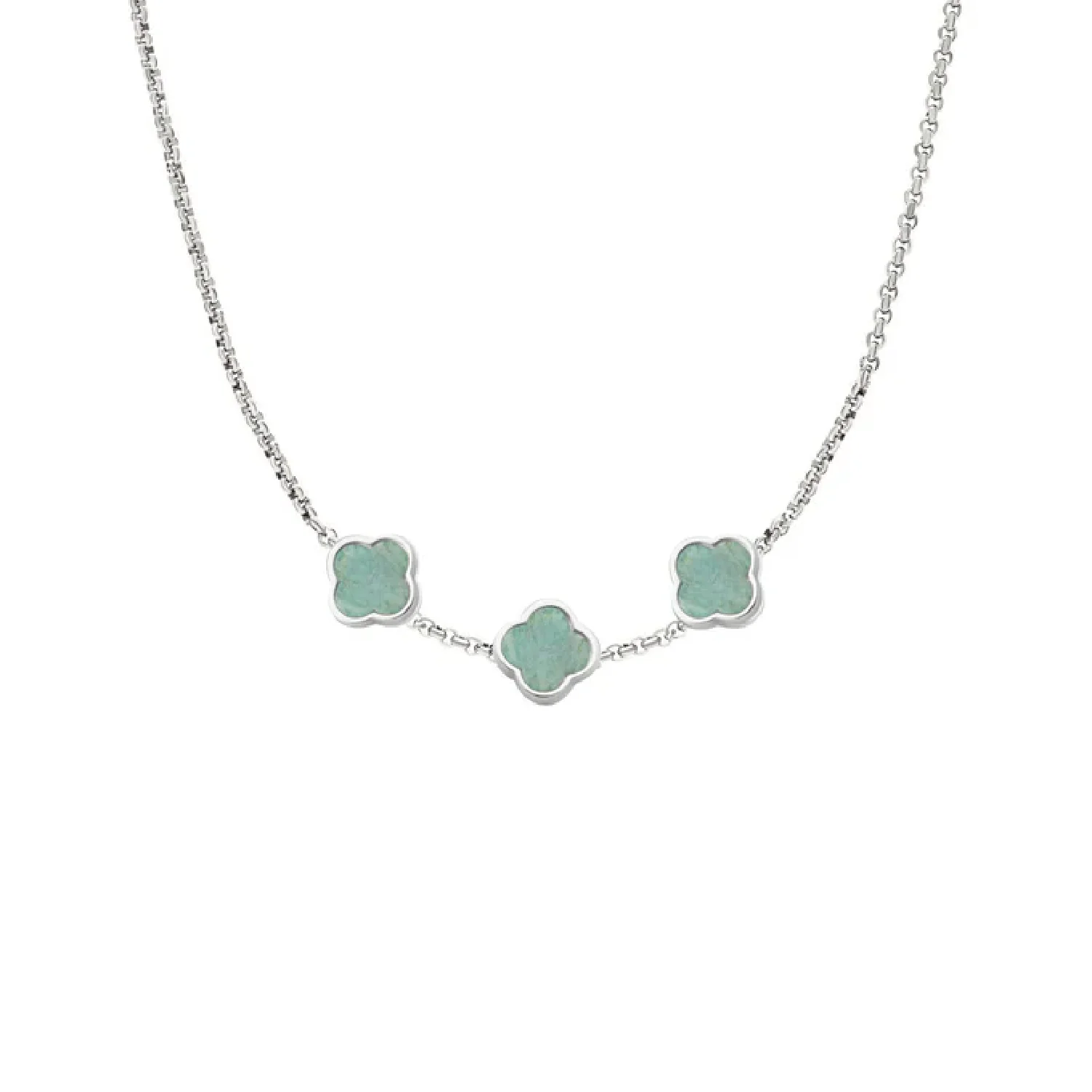 Amazonite Clover Custom Name Necklace (Silver) - Image 9