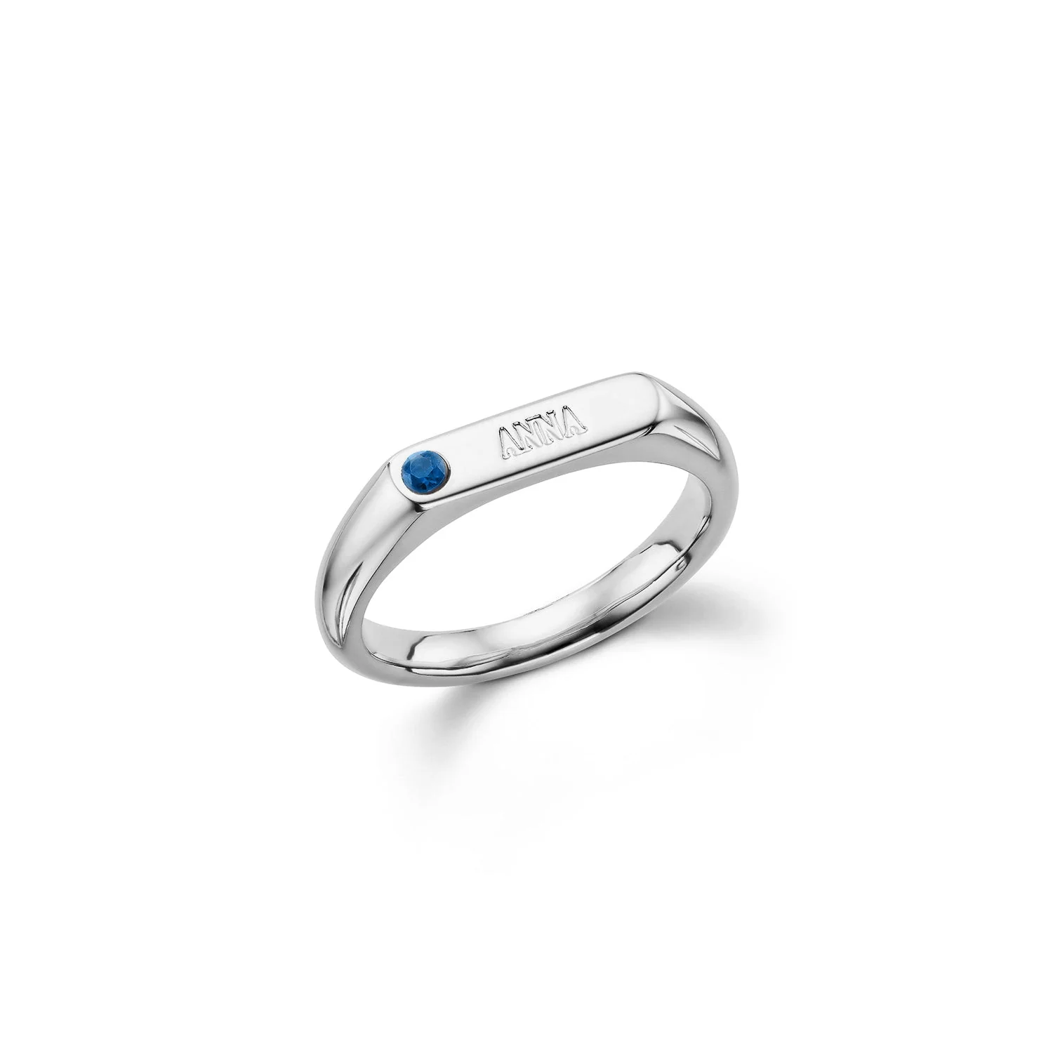 Birthstone Signet Custom Name Ring (Silver) - Image 2