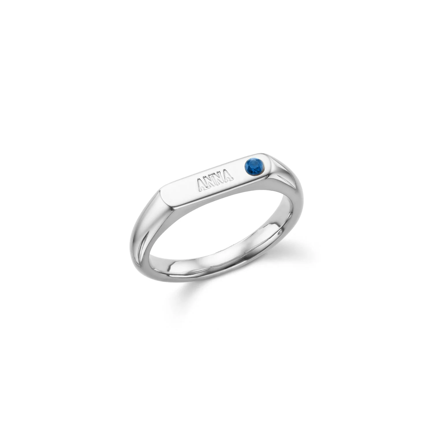 Birthstone Signet Custom Name Ring (Silver) - Image 5