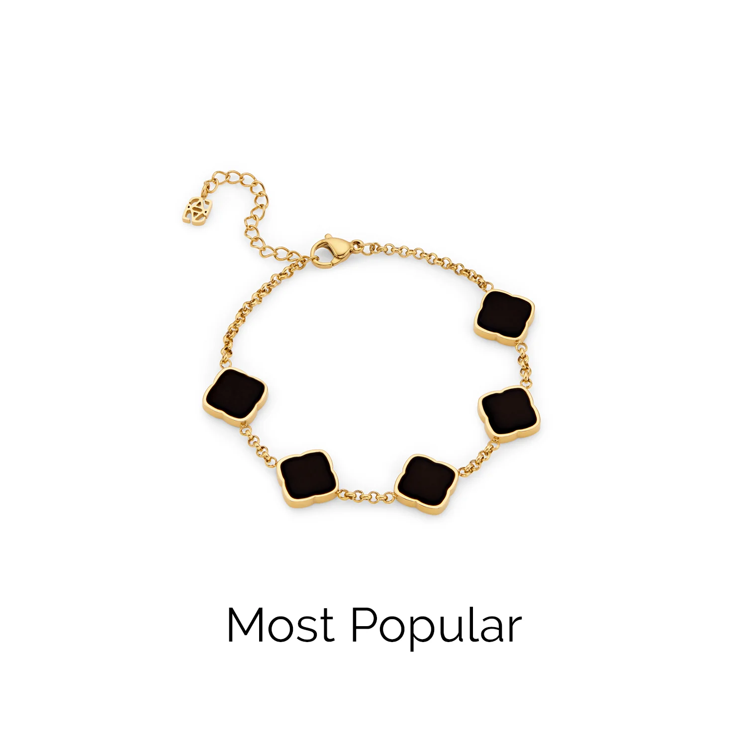 Black Enamel Multi Clover Bracelet (Gold) - Image 2