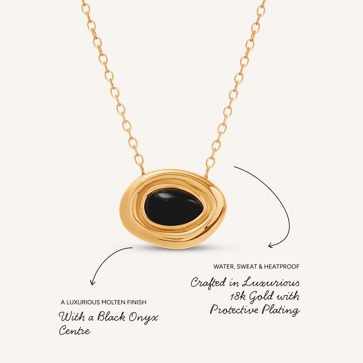 Black Onyx Molten Necklace (Gold) - Image 3