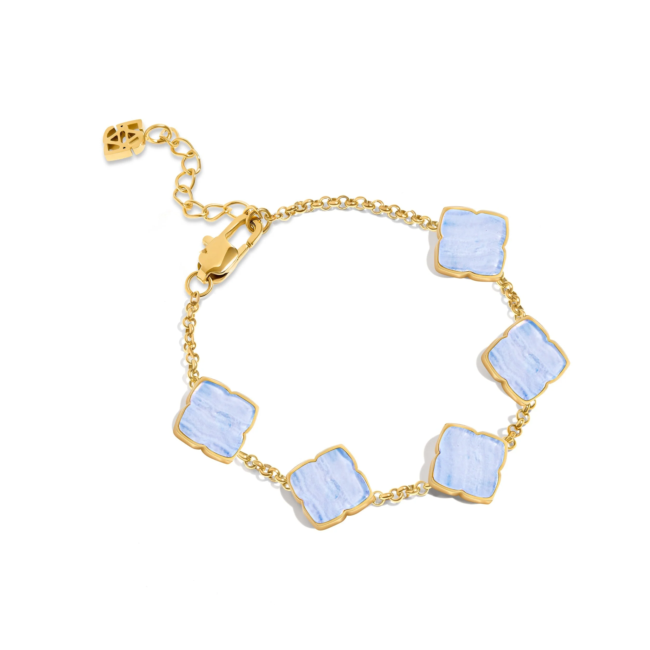 Blue Lace Agate Clover Bracelet (Gold) - Image 8