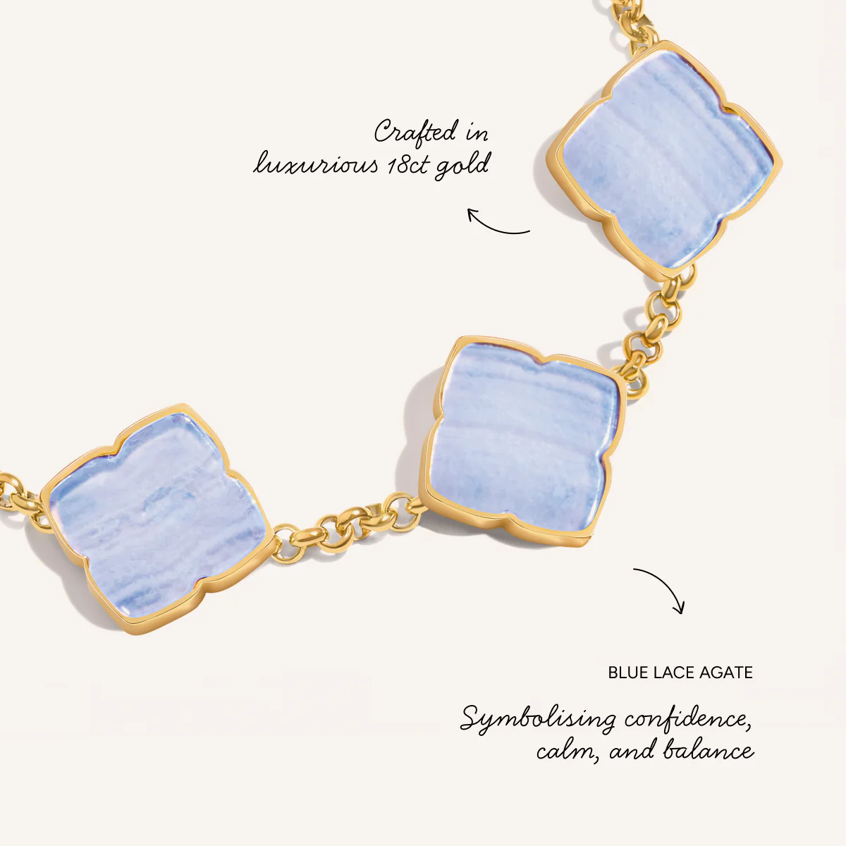 Blue Lace Agate Clover Bracelet (Gold) - Image 3