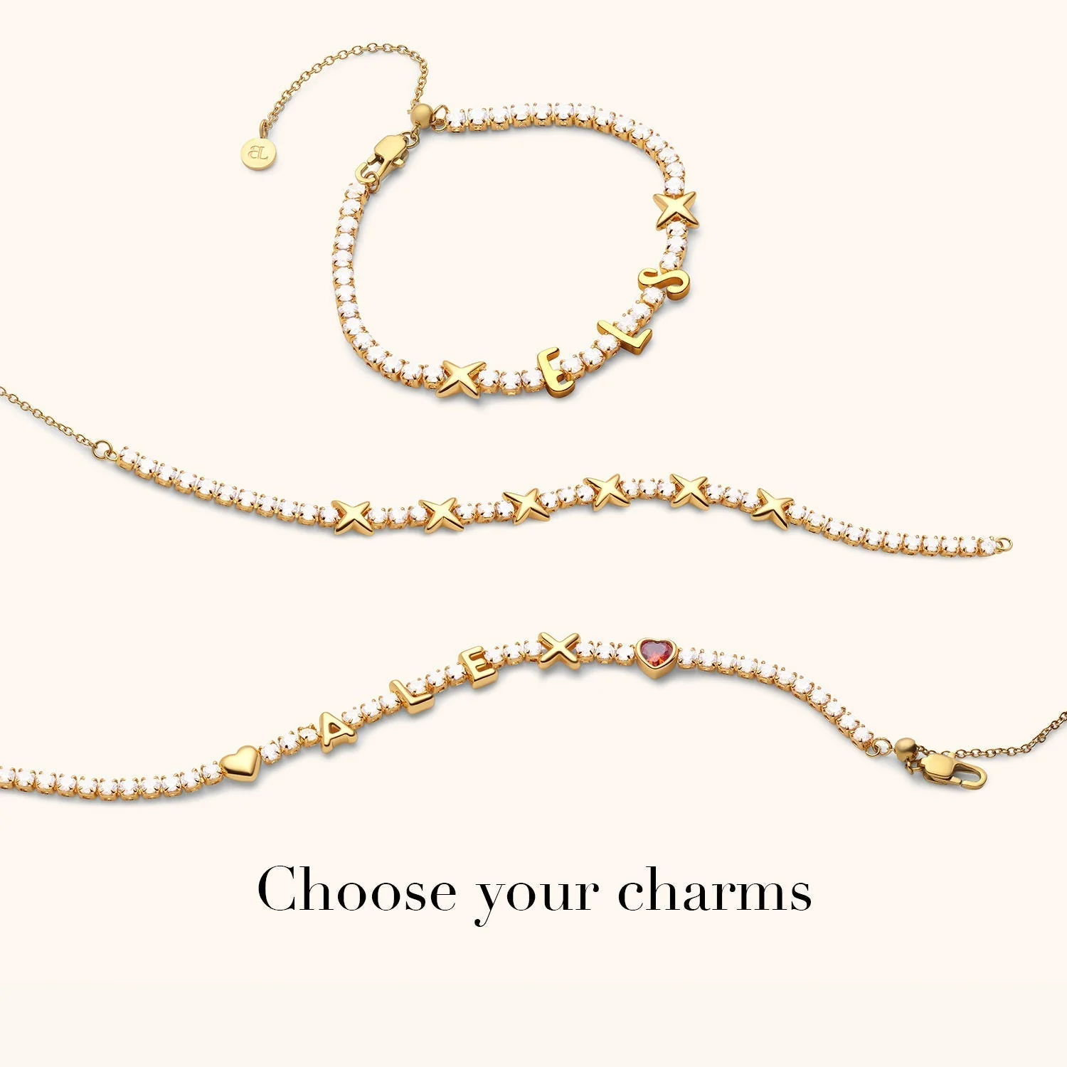 Crystal Fixed Charm Bracelet (Gold) - Image 3