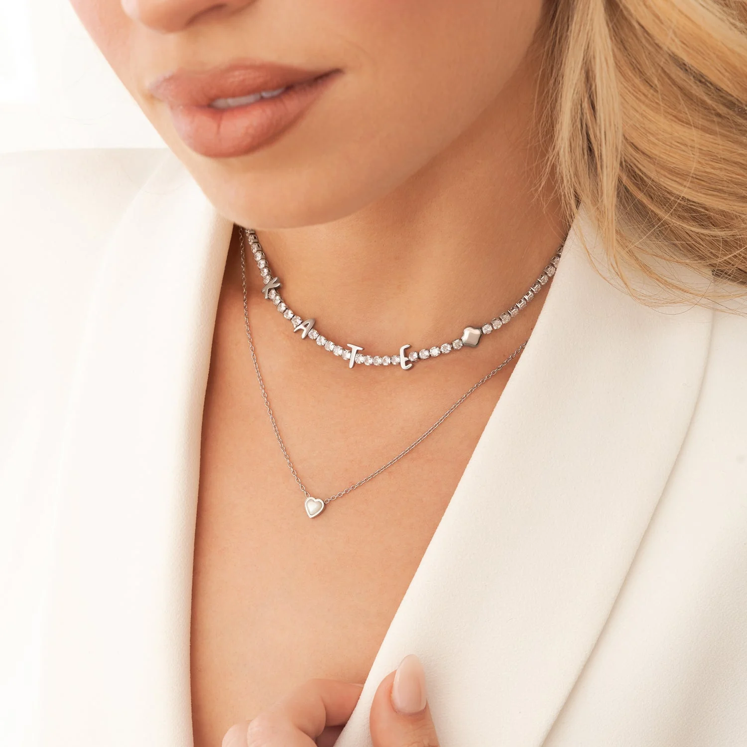 Crystal Fixed Charm Necklace (Silver) - Image 3
