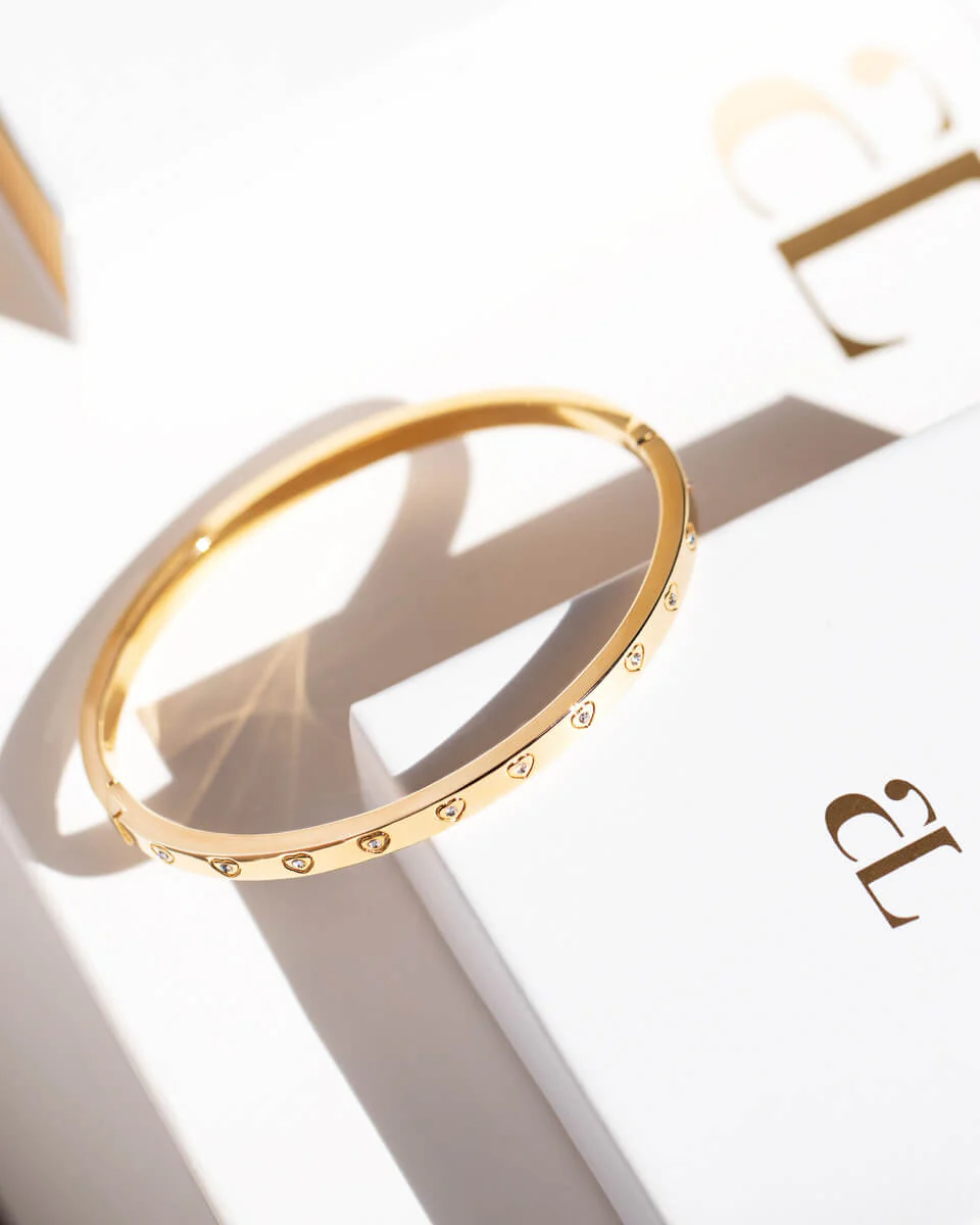 Crystal Heart Bangle (Gold) - Image 6