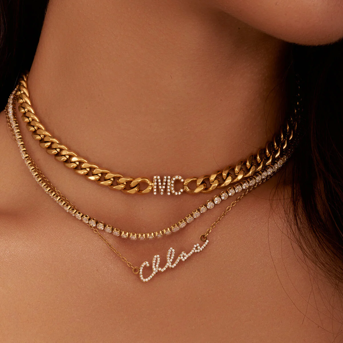 Crystal Signature Name Necklace (Gold) - Image 4